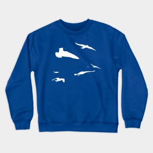 Flock Of Seagulls Scavenging White Silhouette Crewneck Sweatshirt